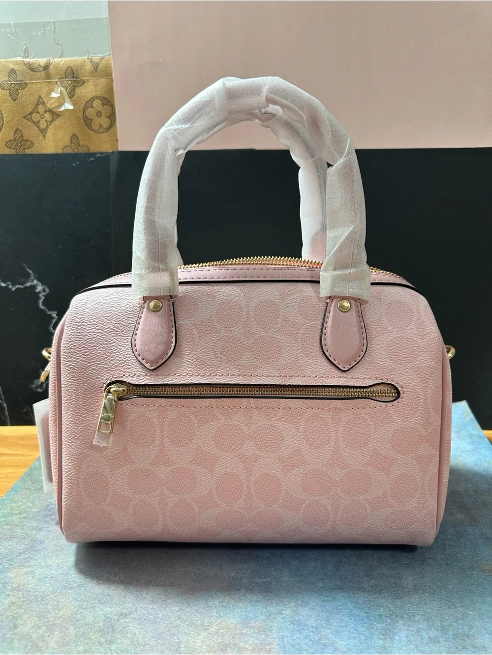 Coach Pink Signature Small Satchel with Gold Hardware